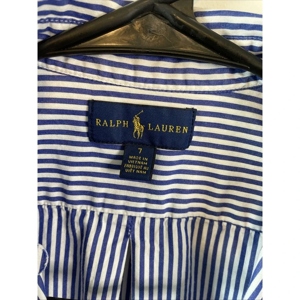 Ralph Lauren Polo Boys Size 7 Blue White Striped Button Down Shirt